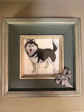 Pier 1 Framed Black and Silver Quilling Husky Wall Art